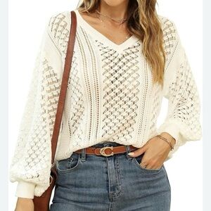 NEW Natacata Women's Small BLACK knit crochet top v-neck pullover sweater